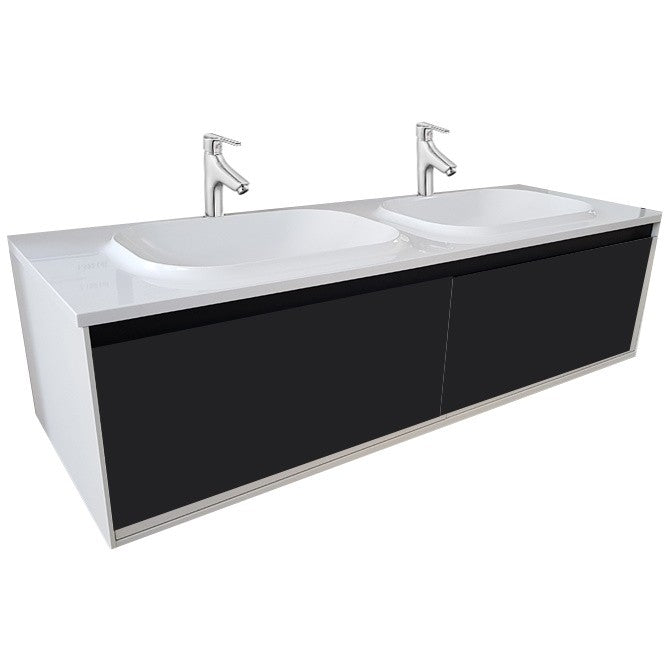 Set mobilier baie dublu (masca 2 sertare si lavoar) Kolpa San Pandora 150x54xH41 cm, negru (black stone)