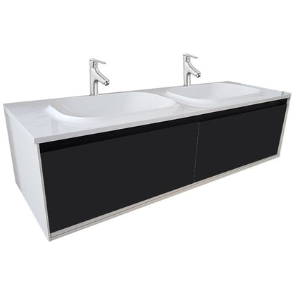 Set mobilier baie dublu (masca 2 sertare si lavoar) Kolpa San Pandora 150x54xH41 cm, negru (black stone)