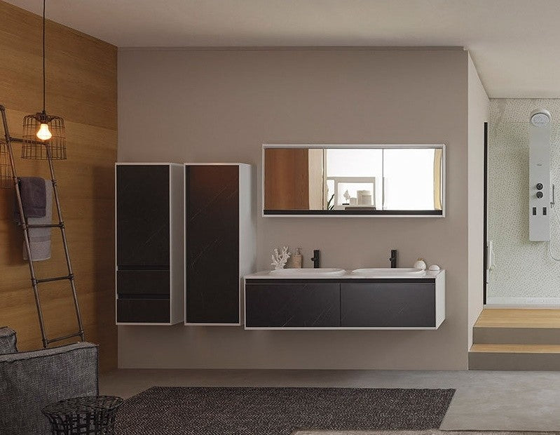 Set mobilier baie dublu (masca 2 sertare si lavoar) Kolpa San Pandora 150x54xH41 cm, negru (black stone)