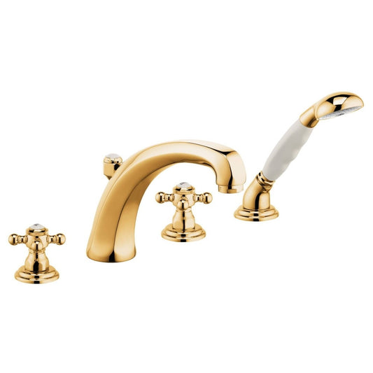 Kludi Adlon Baterie cada dus dubla comanda cu 4 orificii si set dus, pipa H18 cm, placat cu aur