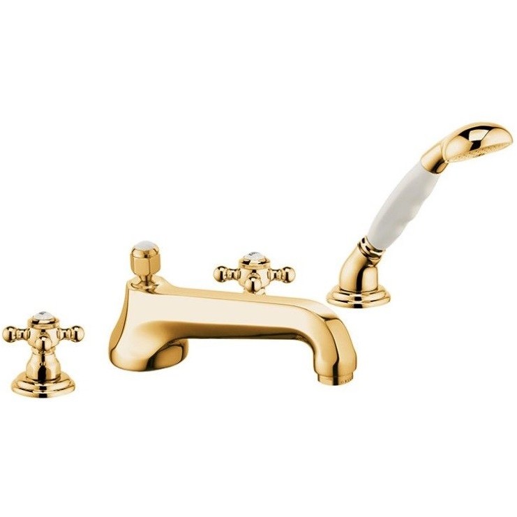 Kludi Adlon Baterie cada dus dubla comanda cu 4 orificii si set dus, pipa H11 cm, placat cu aur