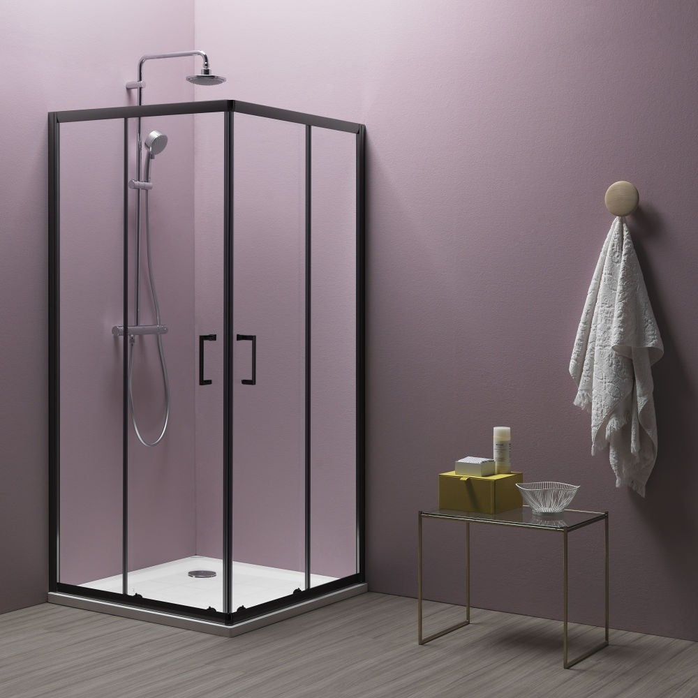 Cabina dus patrata cu usi glisante Kolpa San Eco Quat Black TKK 90x90 cm, profil negru