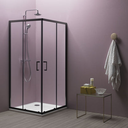 Cabina dus patrata cu usi glisante Kolpa San Eco Quat Black TKK 90x90 cm, profil negru