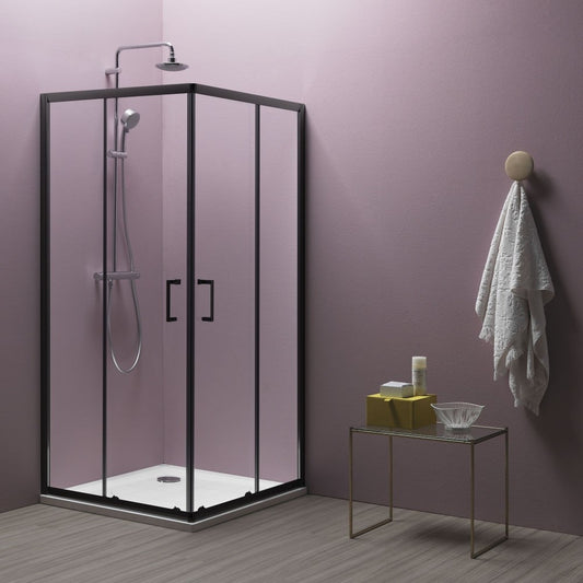 Cabina dus patrata cu usi glisante Kolpa San Eco Quat Black TKK 90x90 cm, profil negru