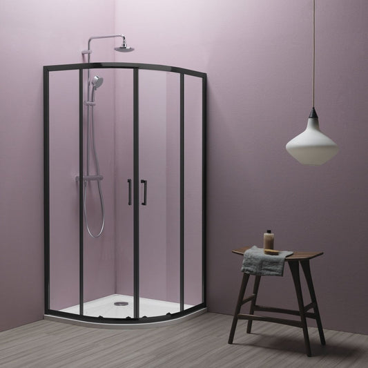 Cabina dus semirotunda cu usi glisante Kolpa San Eco Quat TKP 90x90 cm, profil negru