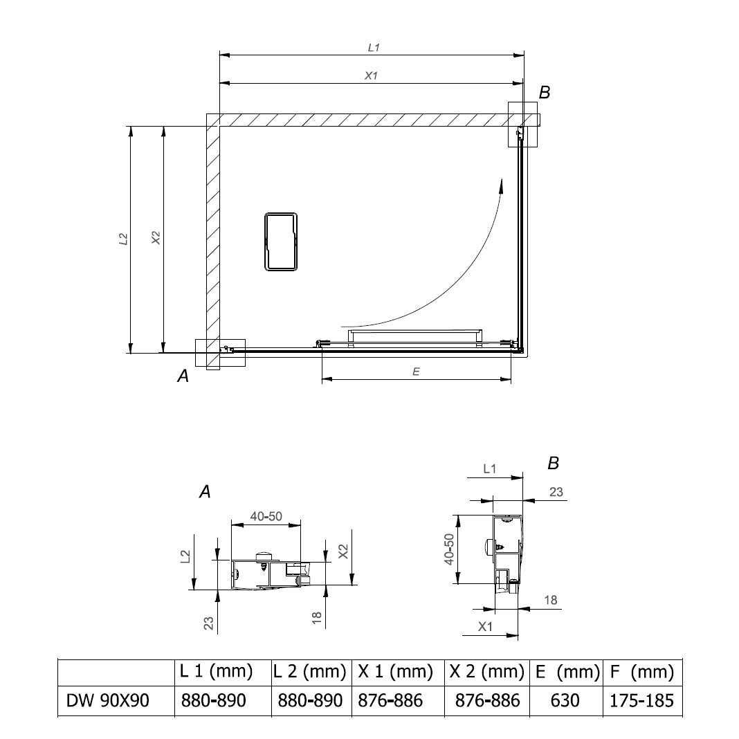 Cabina dus patrata cu usa glisanta rotativa KolpaSan Stellar DW 90x90 cm, negru mat