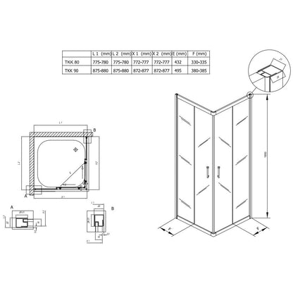 Cabina dus patrata cu usi glisante Kolpa San Eco Quat TKK 90x90 cm, profil crom
