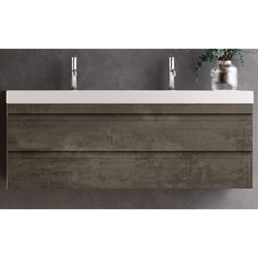 Set mobilier baie dublu (masca 2 sertare si lavoar dublu) Kolpa San Naomi 120x45xH44 cm, gri (dark concrete)