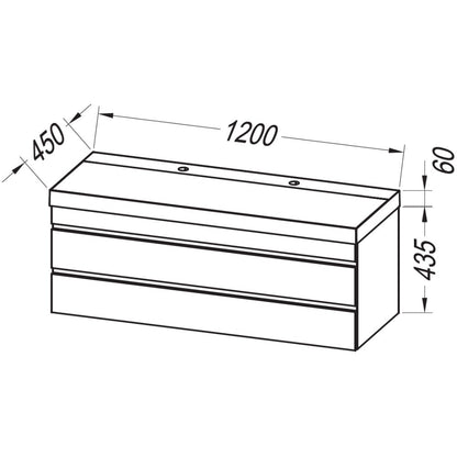 Set mobilier baie dublu (masca 2 sertare si lavoar dublu) Kolpa San Naomi 120x45xH44 cm, gri (dark concrete)