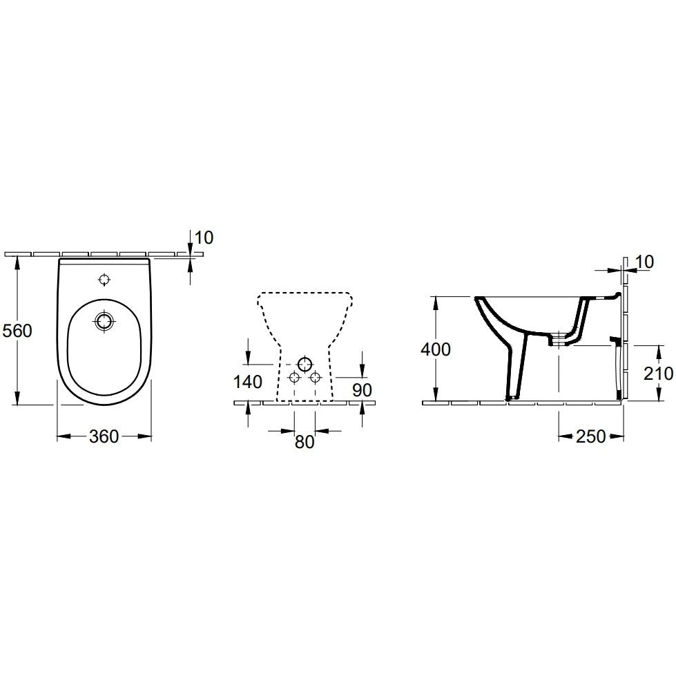 Villeroy & Boch O.Novo Bideu pe pardoseala 36x56 cm