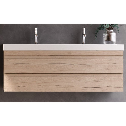 Set mobilier baie dublu (masca 2 sertare si lavoar dublu) Kolpa San Naomi 120x45xH44 cm, bej (natural wood)