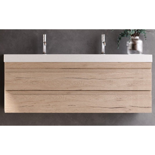 Set mobilier baie dublu (masca 2 sertare si lavoar dublu) Kolpa San Naomi 120x45xH44 cm, bej (natural wood)