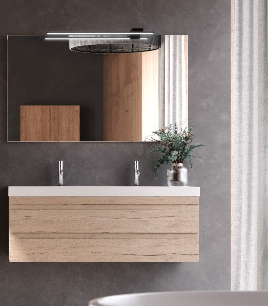 Set mobilier baie dublu (masca 2 sertare si lavoar dublu) Kolpa San Naomi 120x45xH44 cm, bej (natural wood)