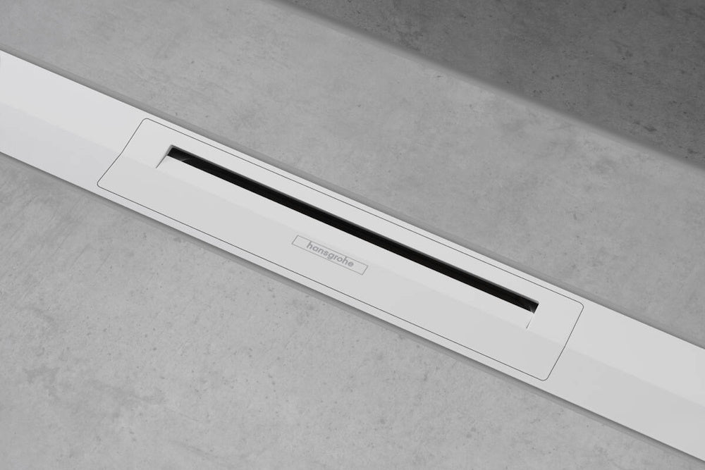 Grila ornament rigola dus Hansgrohe RainDrain Flex 80 cm, montaj la perete, alb mat