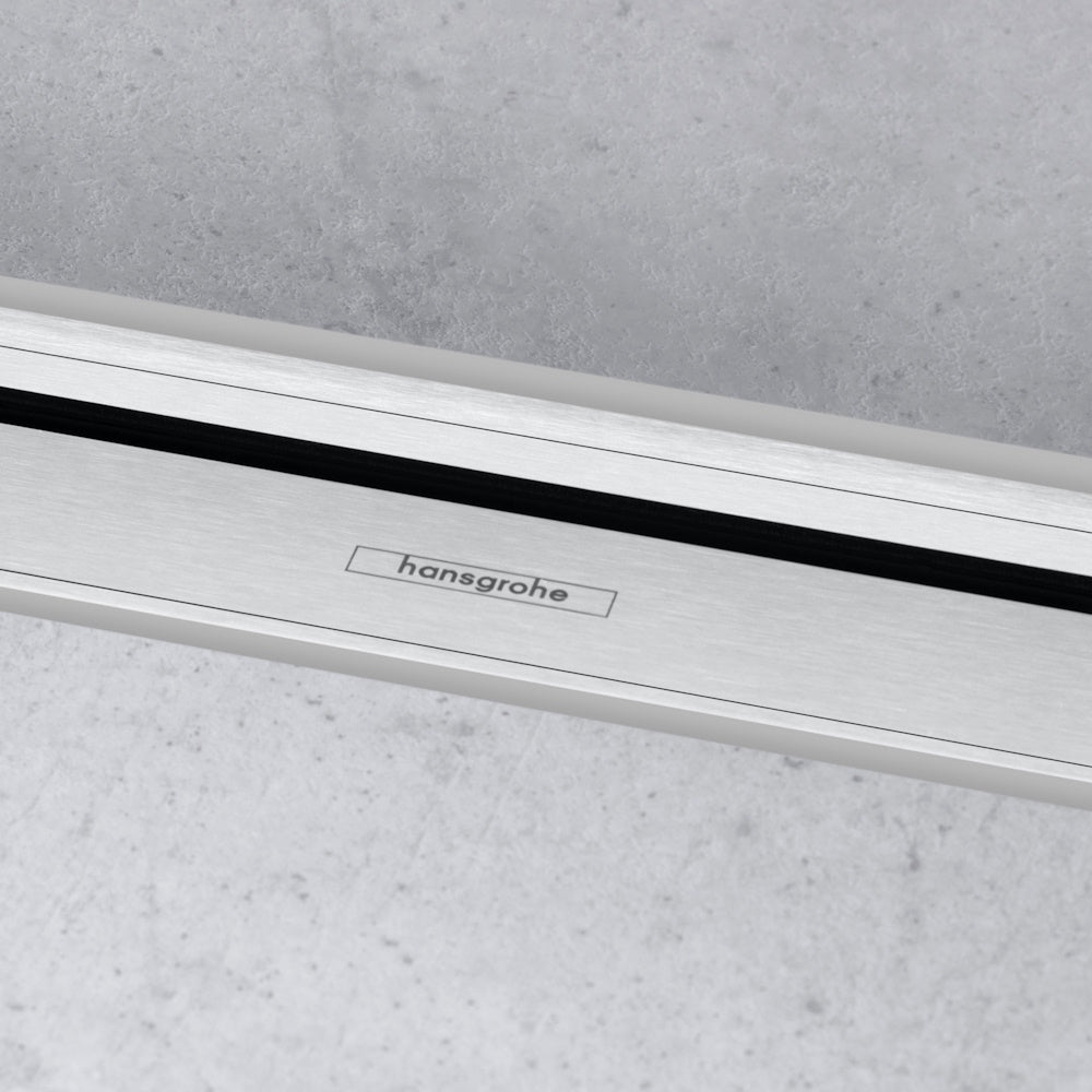 Grila ornament rigola dus Hansgrohe RainDrain Flex 80 cm, montaj la perete, nichel mat (brushed stainless steel)