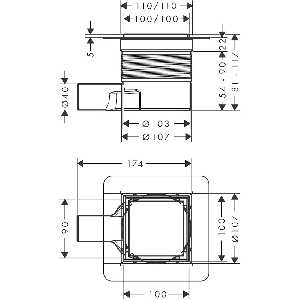 Sifon pardoseala Hansgrohe Brilliance cu evacuare laterala Ø4 cm, negru mat