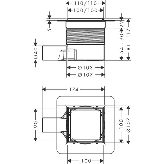 Sifon pardoseala Hansgrohe Brilliance cu evacuare laterala Ø4 cm, negru mat