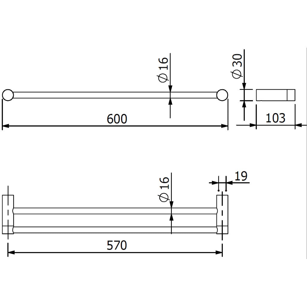 Kludi Vela R Suport prosop baie tip bara dubla 60 cm, negru mat
