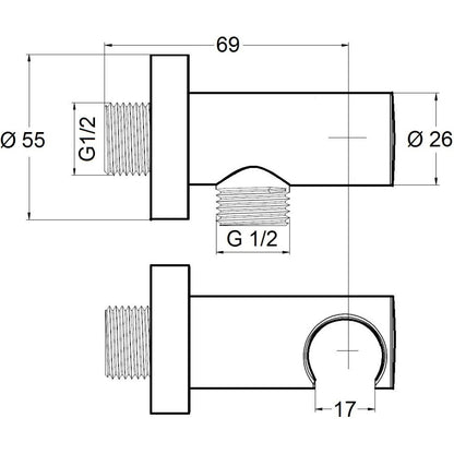 Kludi Cot racord cu suport dus, crom