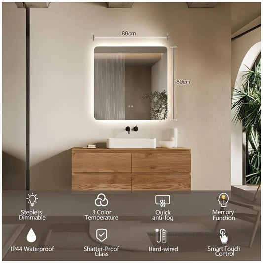 Fluminia Verona Oglinda cu iluminare LED si dezaburire 80xH80 cm, iluminare ambientala
