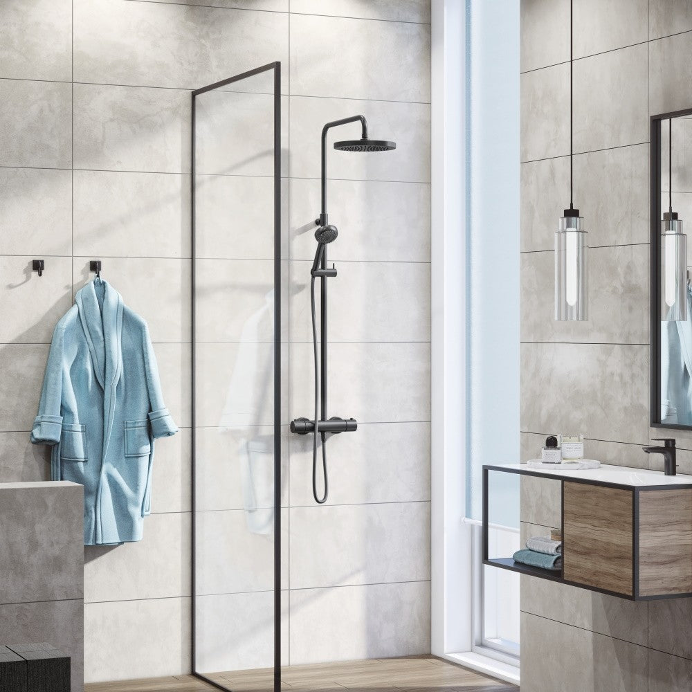 Coloana dus cu baterie si termostat Kludi Logo Dual, negru mat