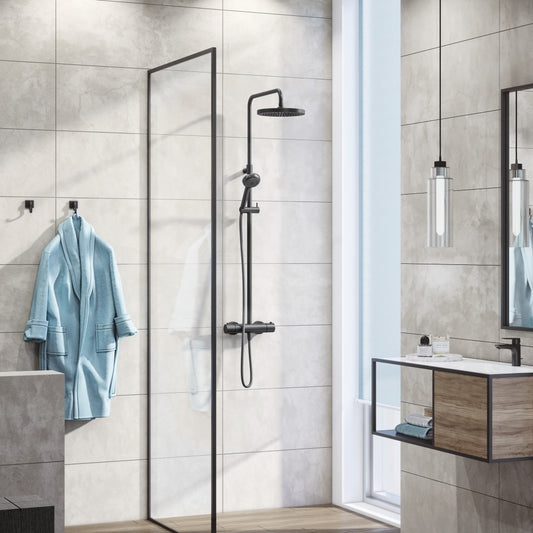 Coloana dus cu baterie si termostat Kludi Logo Dual, negru mat