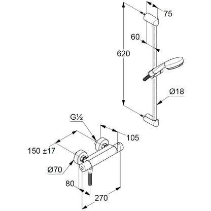 Kludi Logo Baterie dus cu termostat si set dus cu bara 62 cm