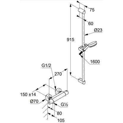 Kludi Logo Duo Baterie dus cu termostat si set dus cu bara 92 cm