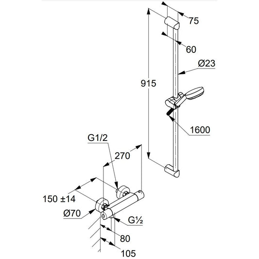 Kludi Logo Duo Baterie dus cu termostat si set dus cu bara 92 cm