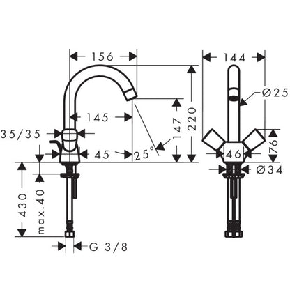 Baterie lavoar Hansgrohe Logis 150, dubla comanda, cu ventil pop-up