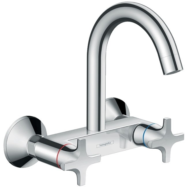 Hansgrohe Logis M32 Baterie chiuveta bucatarie dubla comanda cu pipa U, montaj pe perete, crom