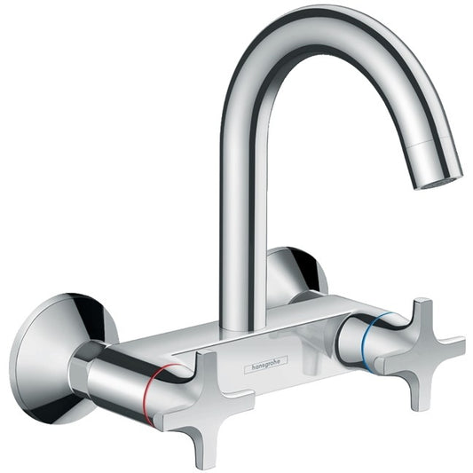Hansgrohe Logis M32 Baterie chiuveta bucatarie dubla comanda cu pipa U, montaj pe perete, crom