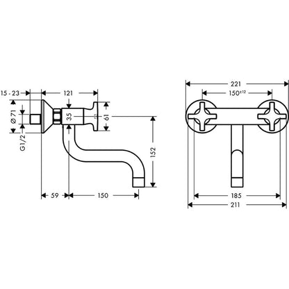 Hansgrohe Logis M32 Baterie chiuveta bucatarie dubla comanda cu montaj pe perete, crom