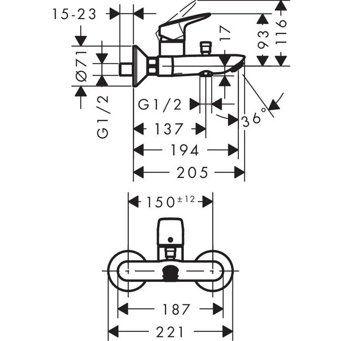 Hansgrohe Logis Baterie cada dus monocomanda