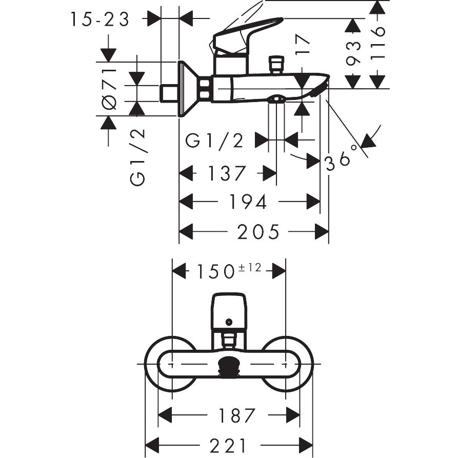 Hansgrohe Logis Baterie cada dus monocomanda, negru mat