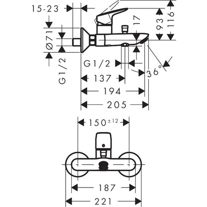 Hansgrohe Logis Baterie cada dus monocomanda, negru mat