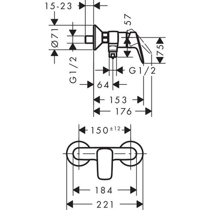 Hansgrohe Logis Baterie dus monocomanda