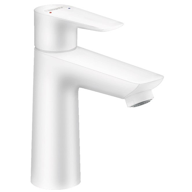 Baterie lavoar alba mat Hansgrohe Talis E 110, cu ventil metalic pop-up