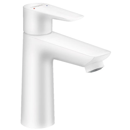 Baterie lavoar alba mat Hansgrohe Talis E 110, cu ventil metalic pop-up