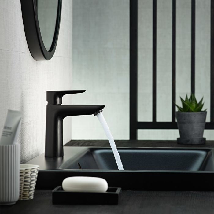 Baterie lavoar neagra mat Hansgrohe Talis E 110 Cold Start, cu ventil pop-up
