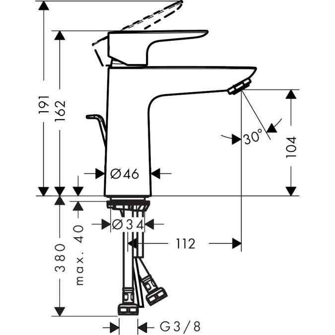 Baterie lavoar Hansgrohe Talis E 110, cu ventil pop-up, cu debit redus