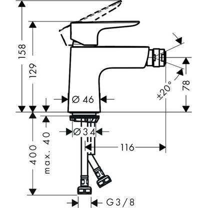 Hansgrohe Talis E Baterie bideu monocomanda cu ventil click-clack