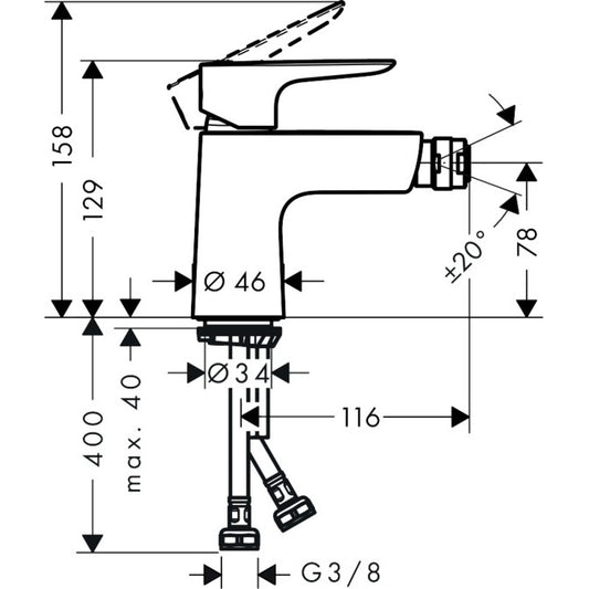 Hansgrohe Talis E Baterie bideu monocomanda cu ventil click-clack