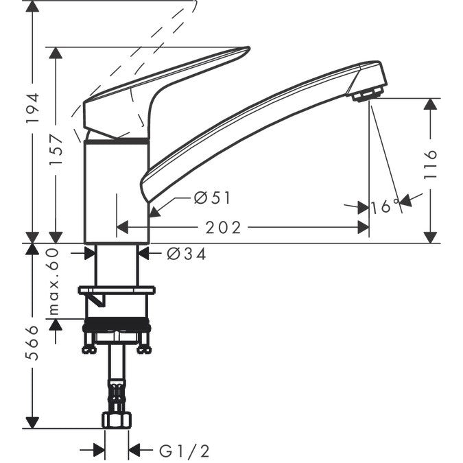 Hansgrohe Logis M31 120 Baterie chiuveta bucatarie monocomanda, crom