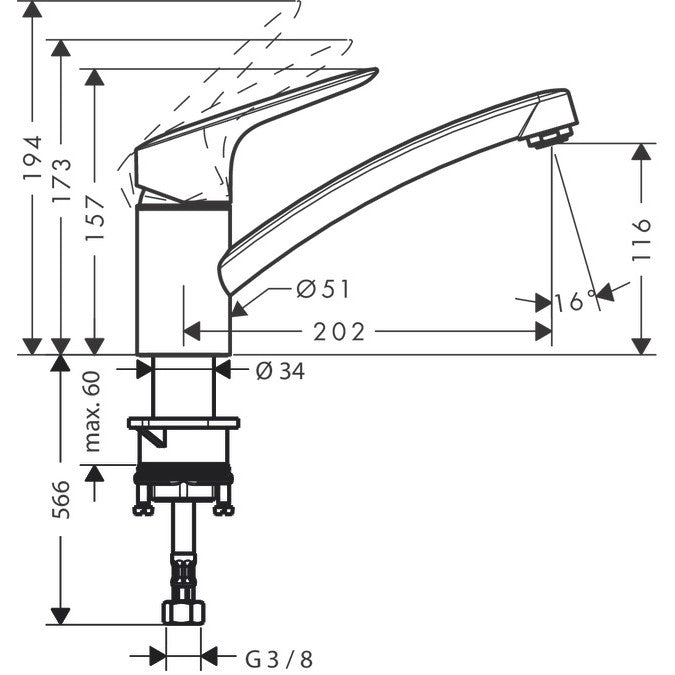 Hansgrohe Logis M31 CoolStart 120 Baterie chiuveta bucatarie monocomanda, crom
