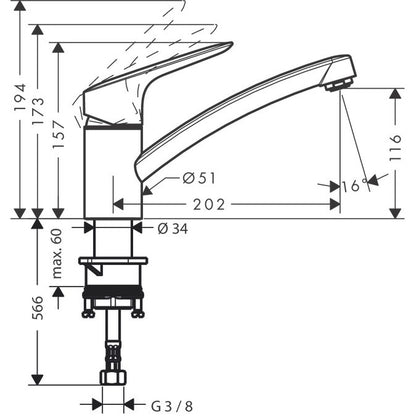Hansgrohe Logis M31 CoolStart 120 Baterie chiuveta bucatarie monocomanda, crom