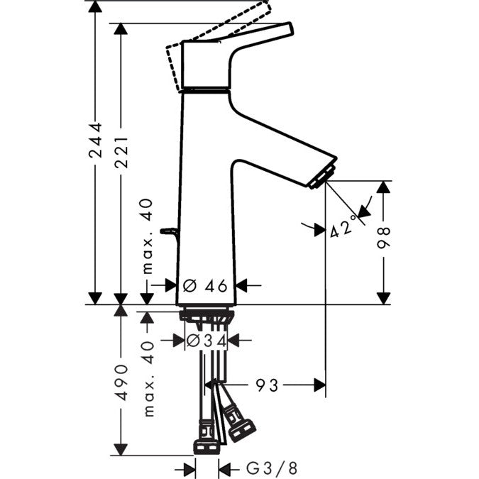 Baterie lavoar Hansgrohe Talis S 100, fara ventil, cu debit redus