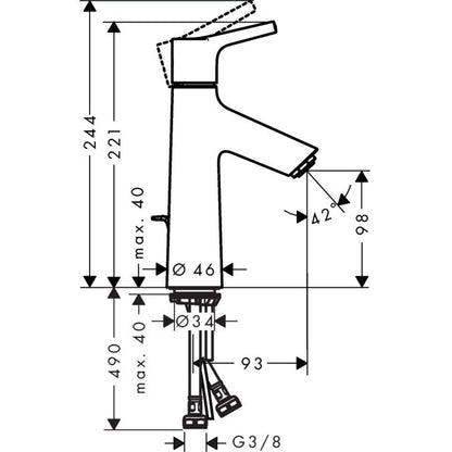 Baterie lavoar Hansgrohe Talis S 100, fara ventil, cu debit redus