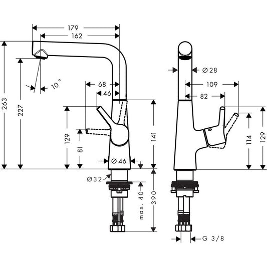 Baterie lavoar Hansgrohe Talis S 210, pipa pivotanta si ventil pop-up