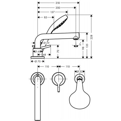 Hansgrohe Talis S Baterie cada dus cu set dus, montaj pe cada